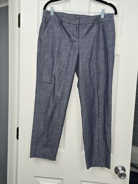 EXPRESS Columnist Chambray Ankle Dress Pants Size 8 Blue Linen-Look Workwear